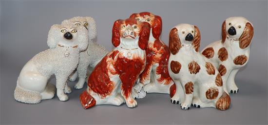 Three pairs of Staffordshire chimney dogs tallest 16cm